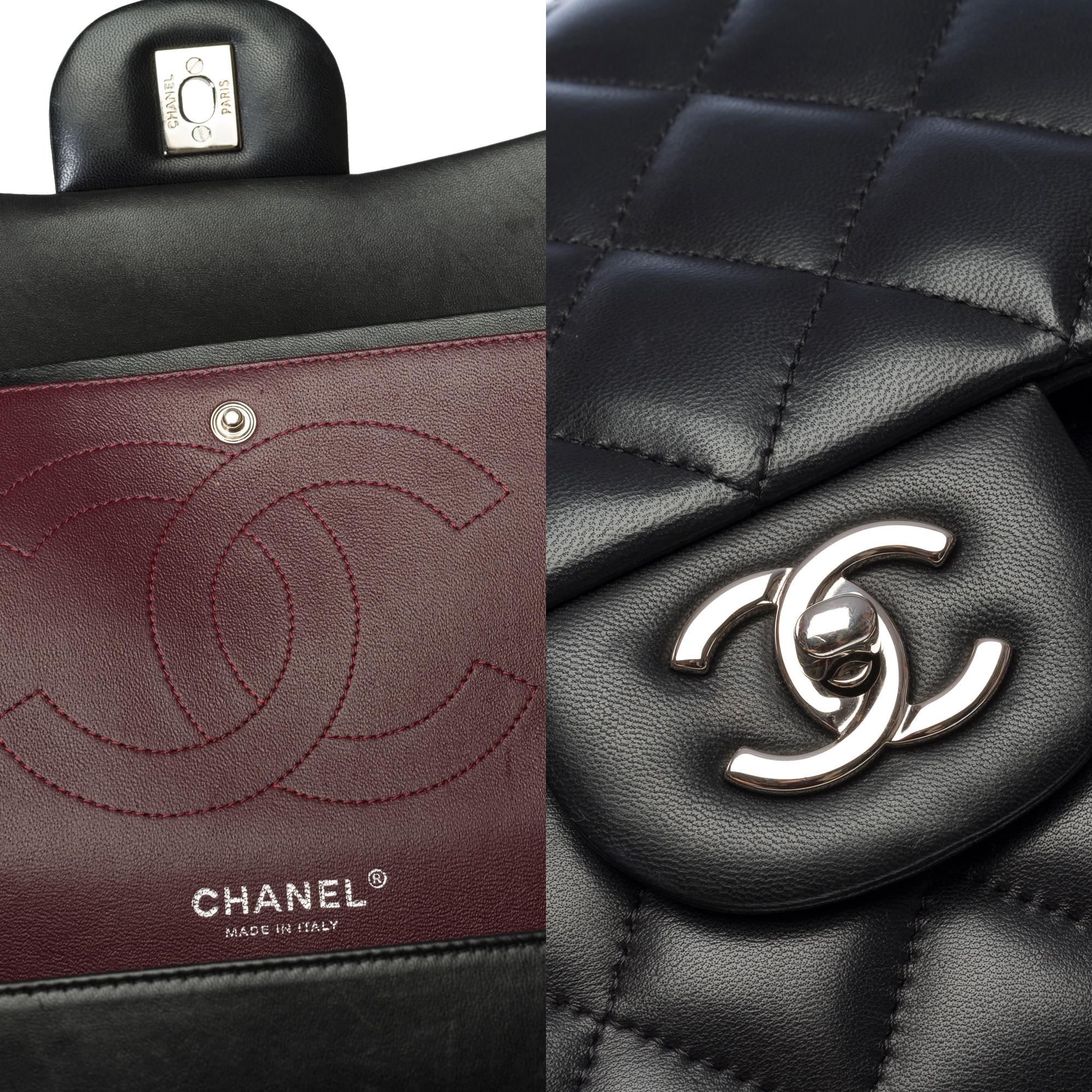 Chanel Timeless Jumbo double flap shoulder bag in black quilted lambskin , SHW For Sale 3