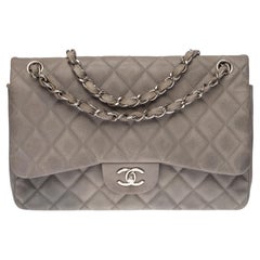 Chanel Timeless Jumbo Double Flap Umhängetasche aus grauem Kaviarleder, SHW