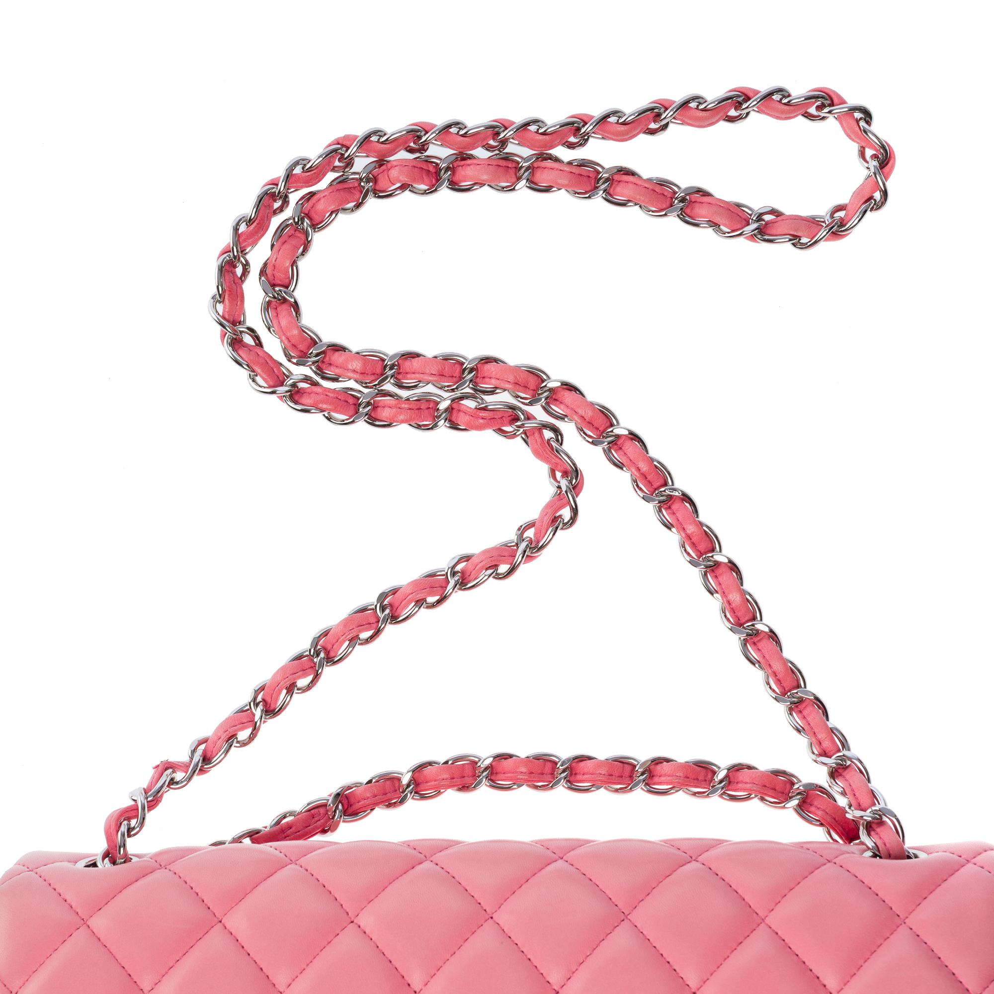 Chanel Timeless Jumbo double flap shoulder bag in quilted Pink leather , PHW For Sale 7