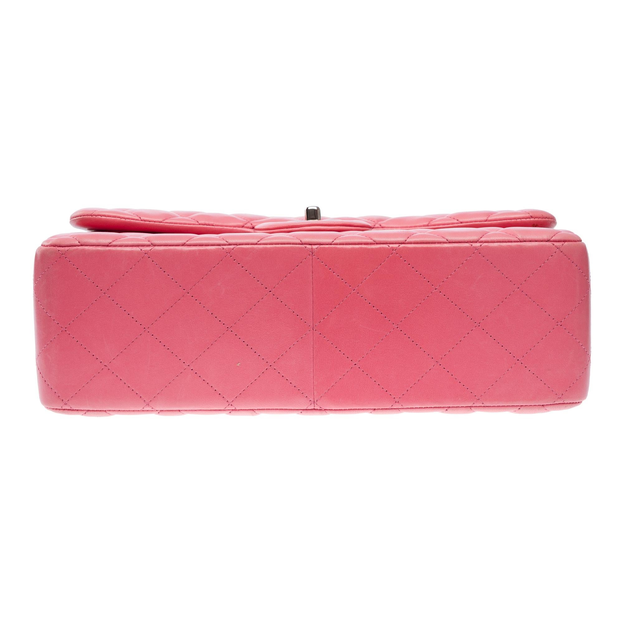 Chanel Timeless Jumbo double flap shoulder bag in quilted Pink leather , PHW For Sale 8