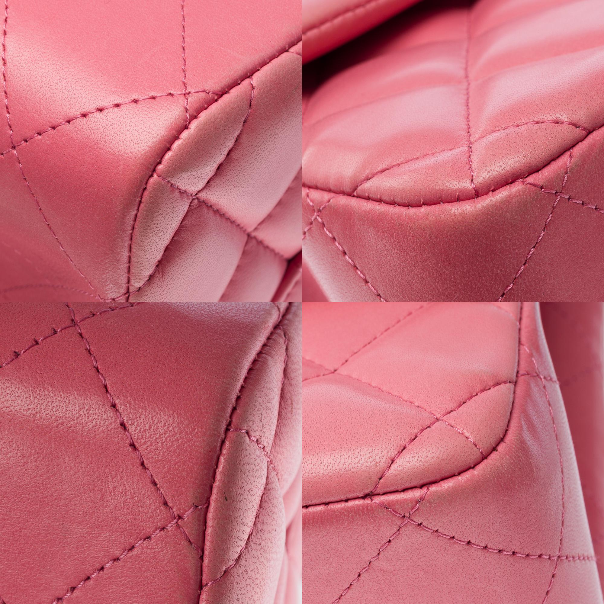 Chanel Timeless Jumbo double flap shoulder bag in quilted Pink leather , PHW For Sale 9