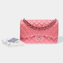 Chanel Timeless Jumbo double flap shoulder bag in quilted Pink leather , PHW