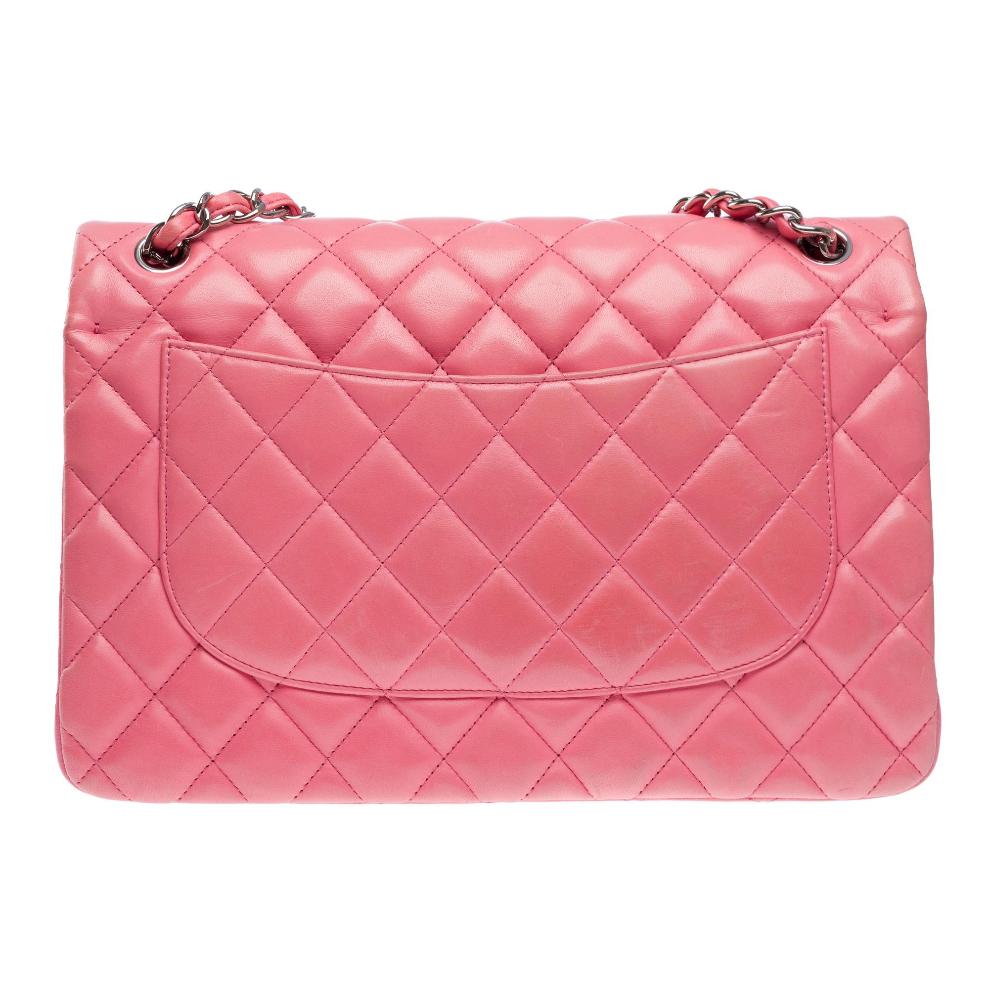 Chanel Timeless Jumbo double flap shoulder bag in quilted Pink leather , PHW For Sale 1