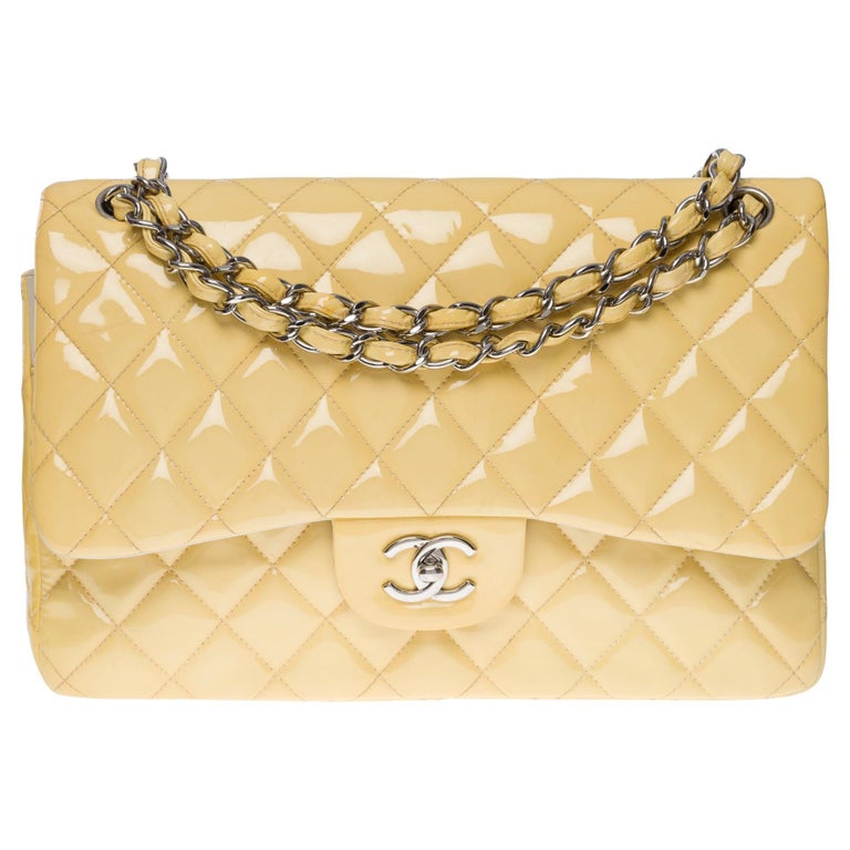 Chanel Timeless Jumbo double flap shoulder bag in yellow patent leather, SHW  For Sale at 1stDibs