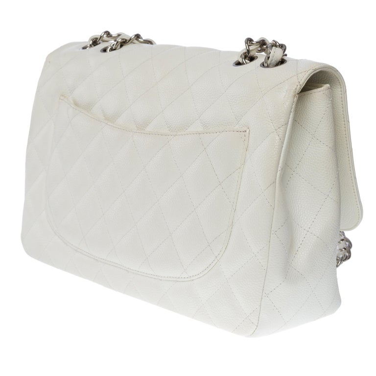 $7500 Chanel Classic Jumbo Beige Nude Caviar Quilted Leather Single Flap  Shoulder Bag Purse SHW - Lust4Labels