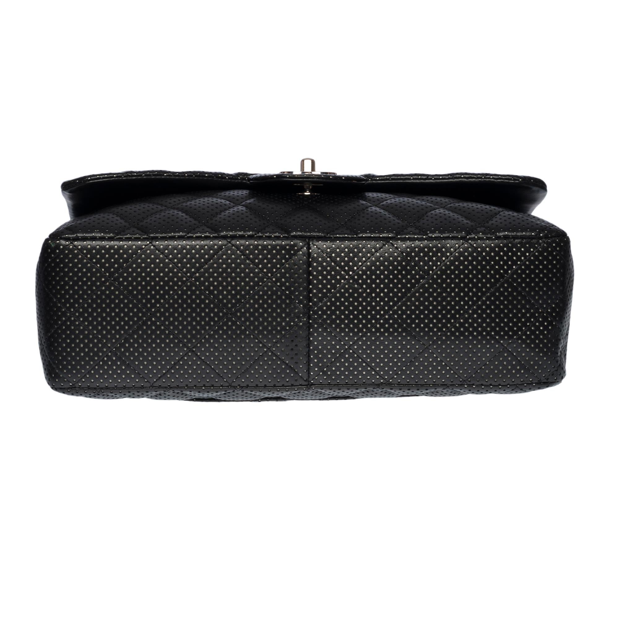 Chanel Timeless Jumbo shoulder Flap bag in black quilted perforated leather, SHW 1