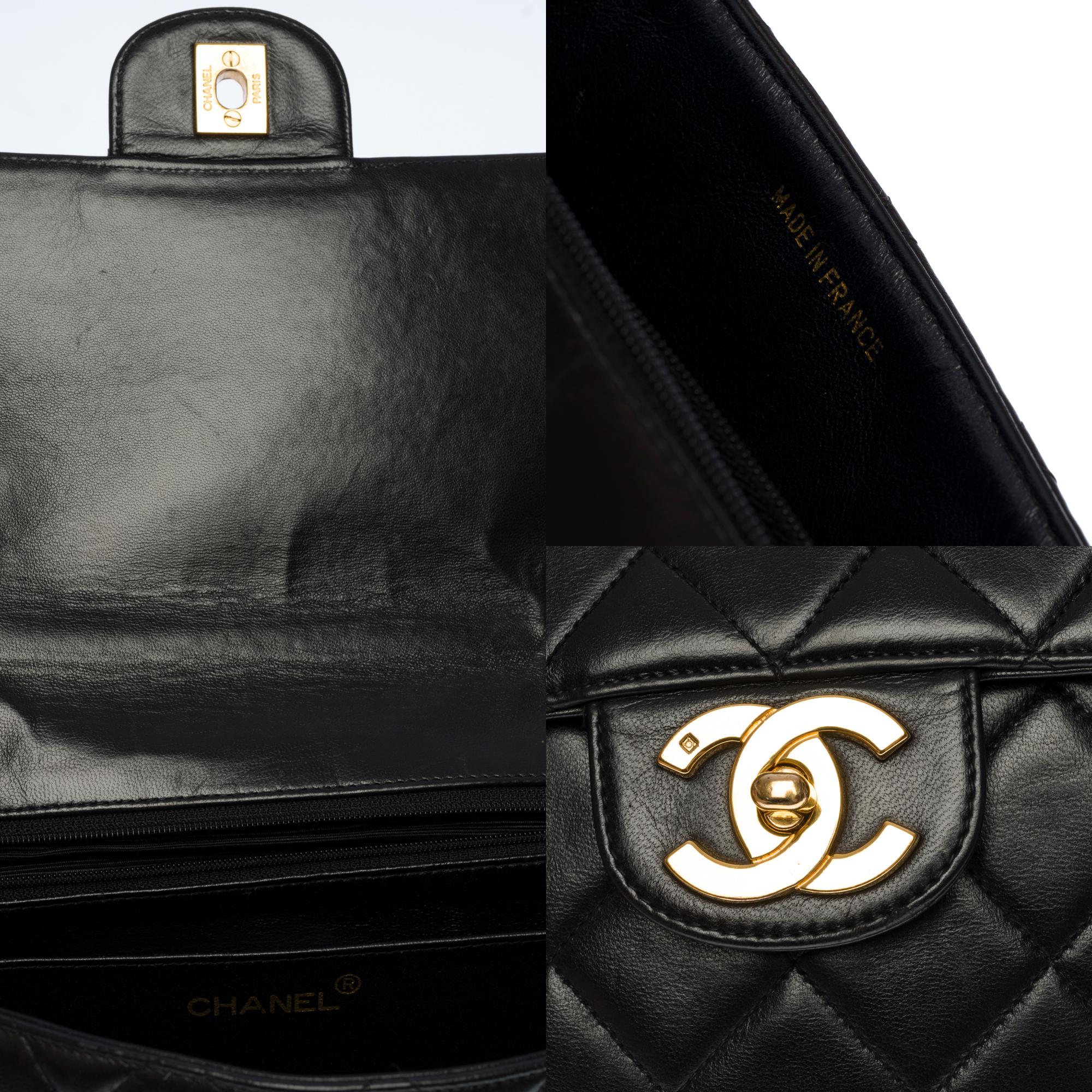 Black Chanel Timeless Jumbo single flap shoulder bag in black quilted lambskin, GHW For Sale