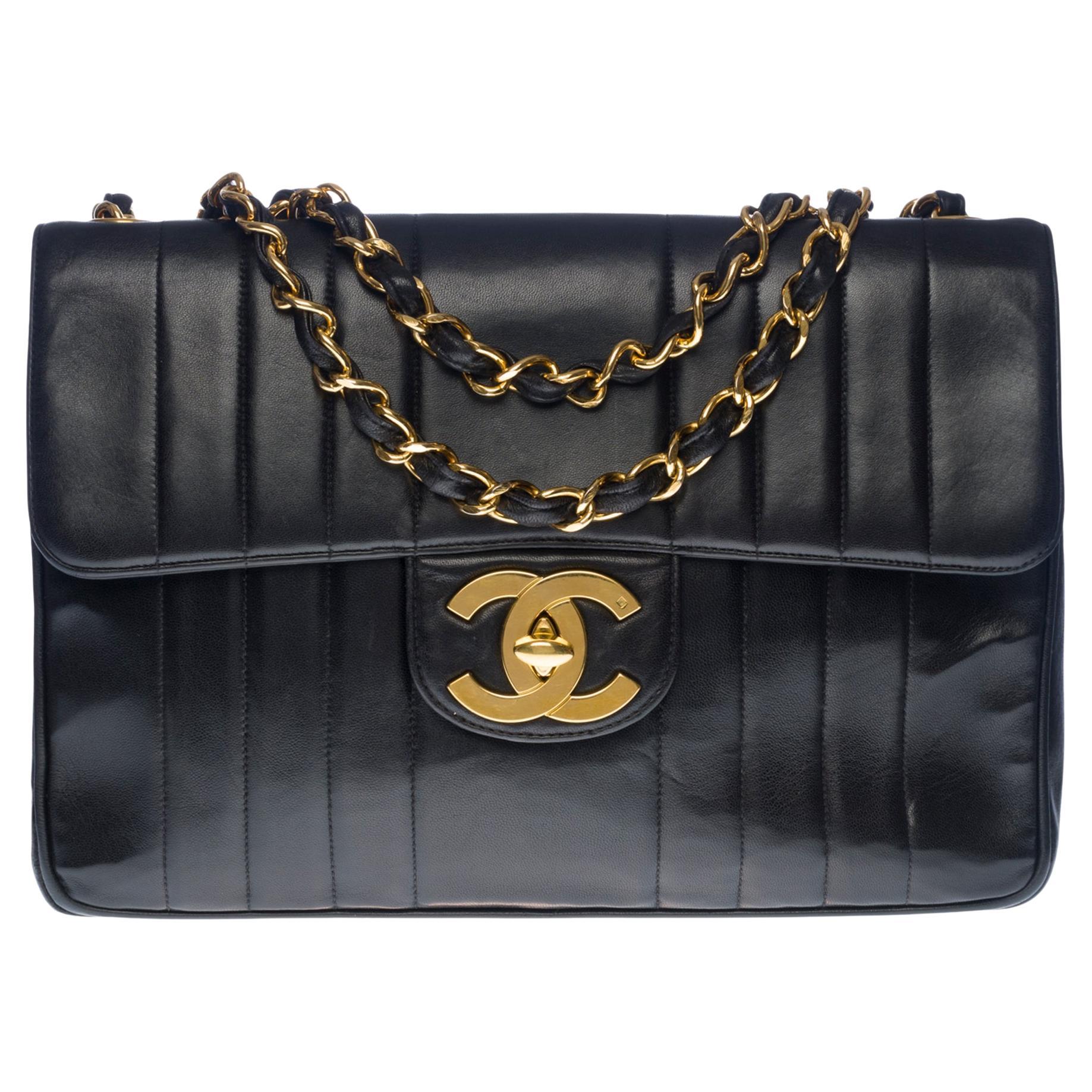 CHANEL Vintage Classic Jumbo Single Flap Vertical Lambskin Shoulder Ba