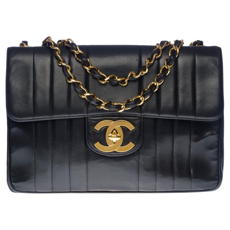 Chanel Timeless Jumbo single flap shoulder bag in black quilted ...