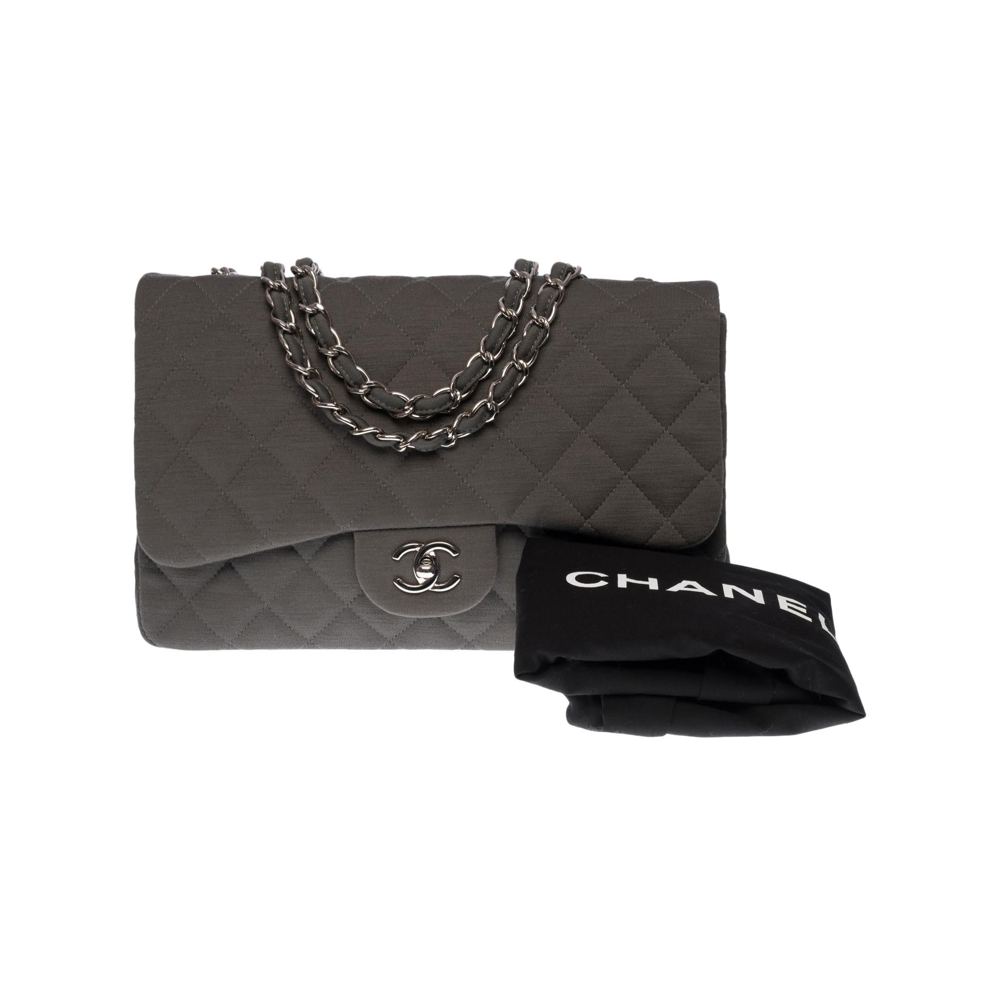 Chanel Timeless Jumbo single flap shoulder bag in grey quilted jersey, SHW 5