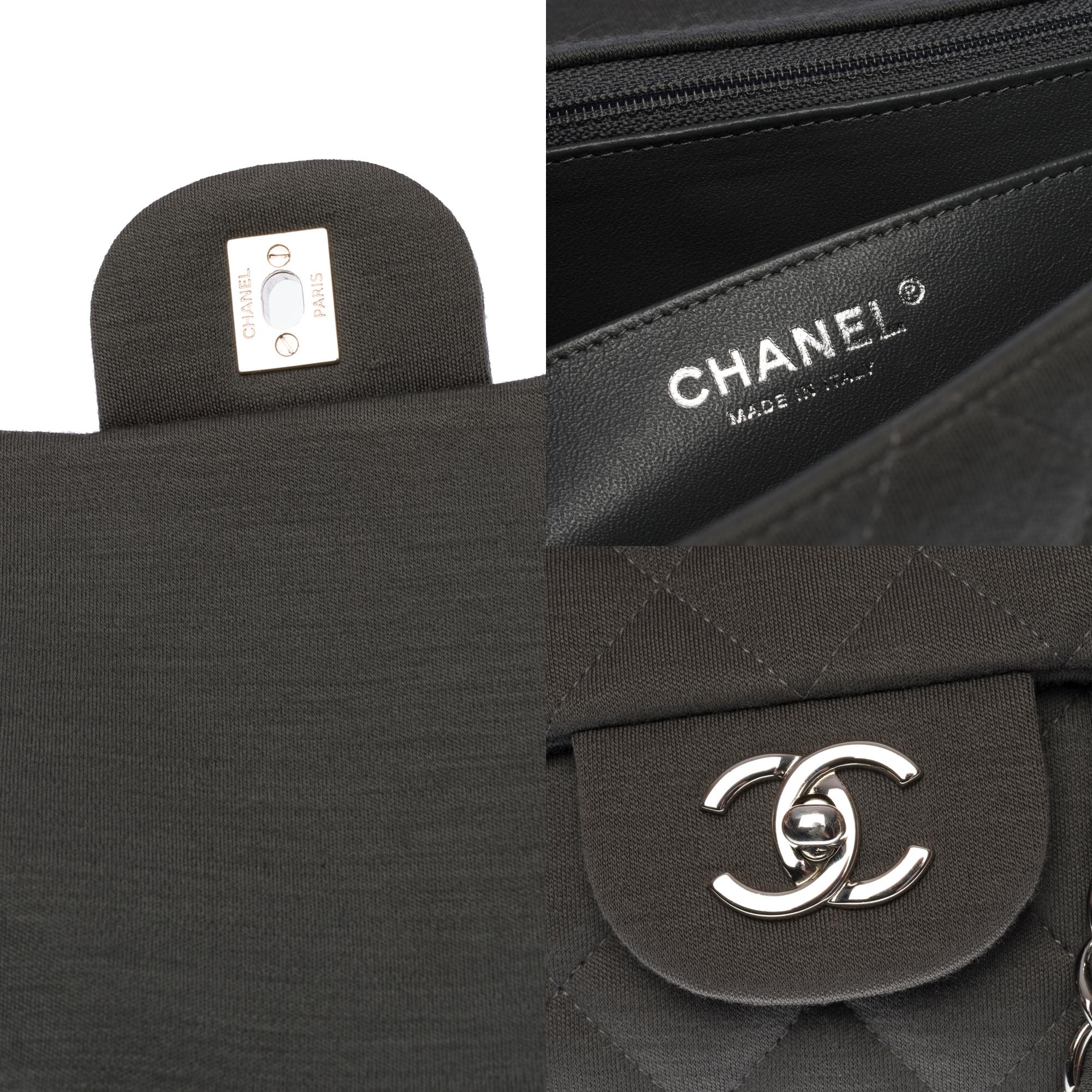 Black Chanel Timeless Jumbo single flap shoulder bag in grey quilted jersey, SHW