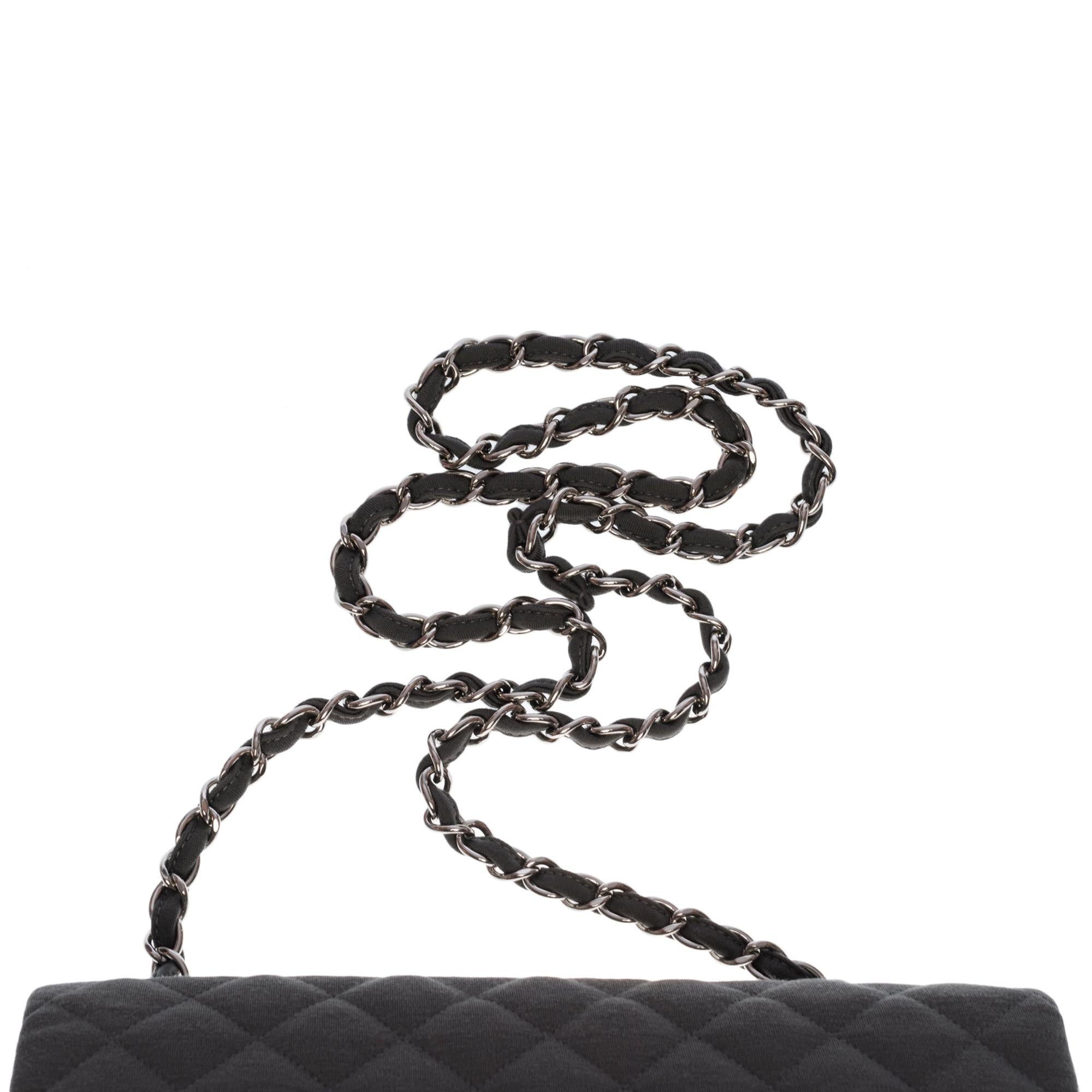 Chanel Timeless Jumbo single flap shoulder bag in grey quilted jersey, SHW 1
