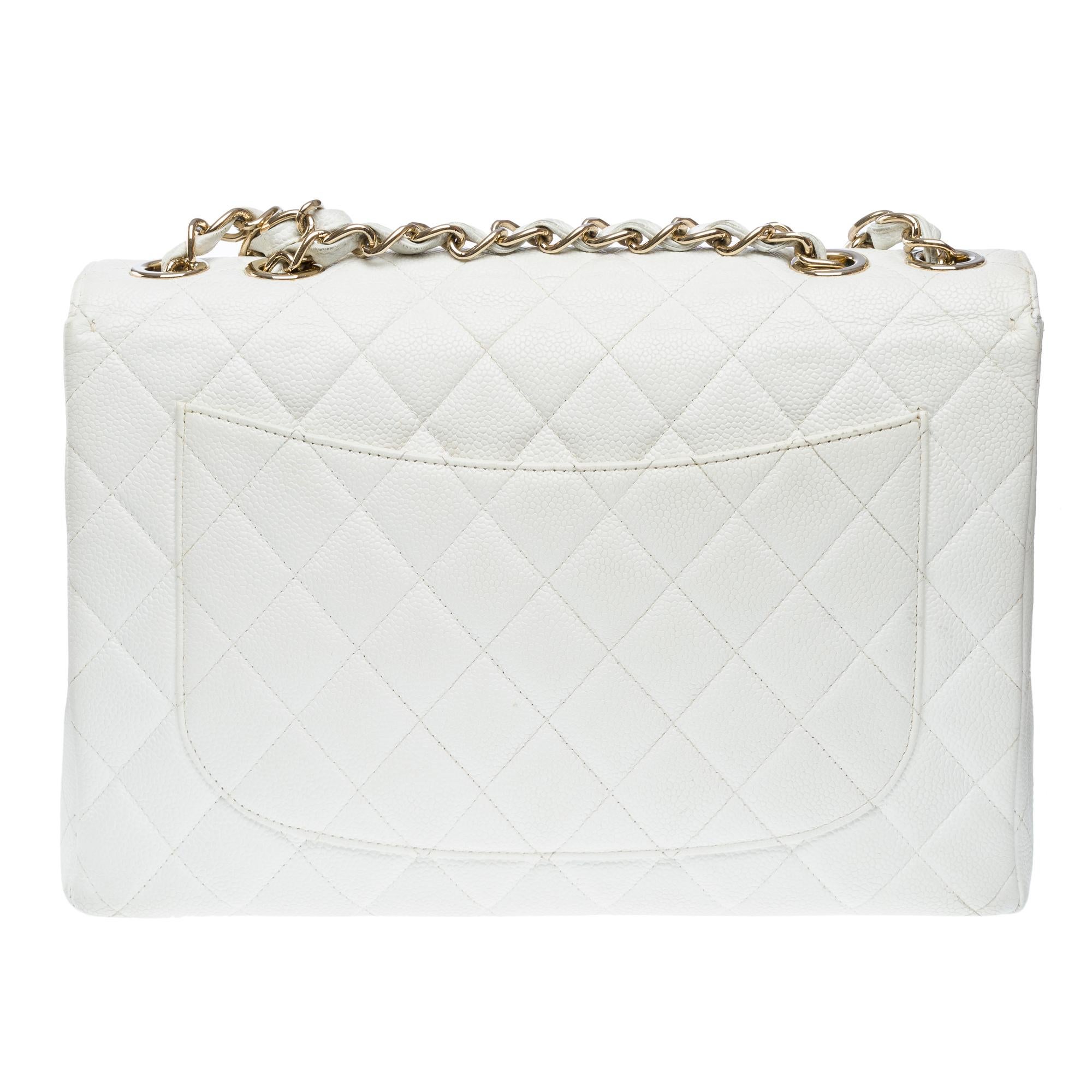 Bolso Chanel Timeless Jumbo de solapa única en piel Caviar Blanco , GHW en Bueno estado para la venta en Paris, IDF