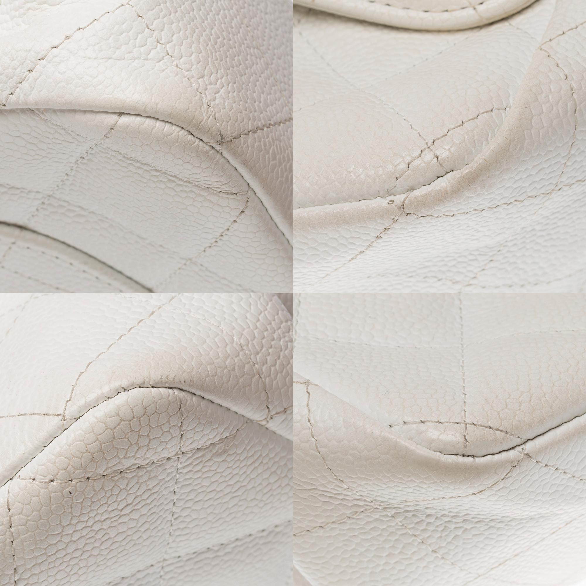 Chanel Timeless Jumbo single flap shoulder bag in White Caviar leather , PHW For Sale 7