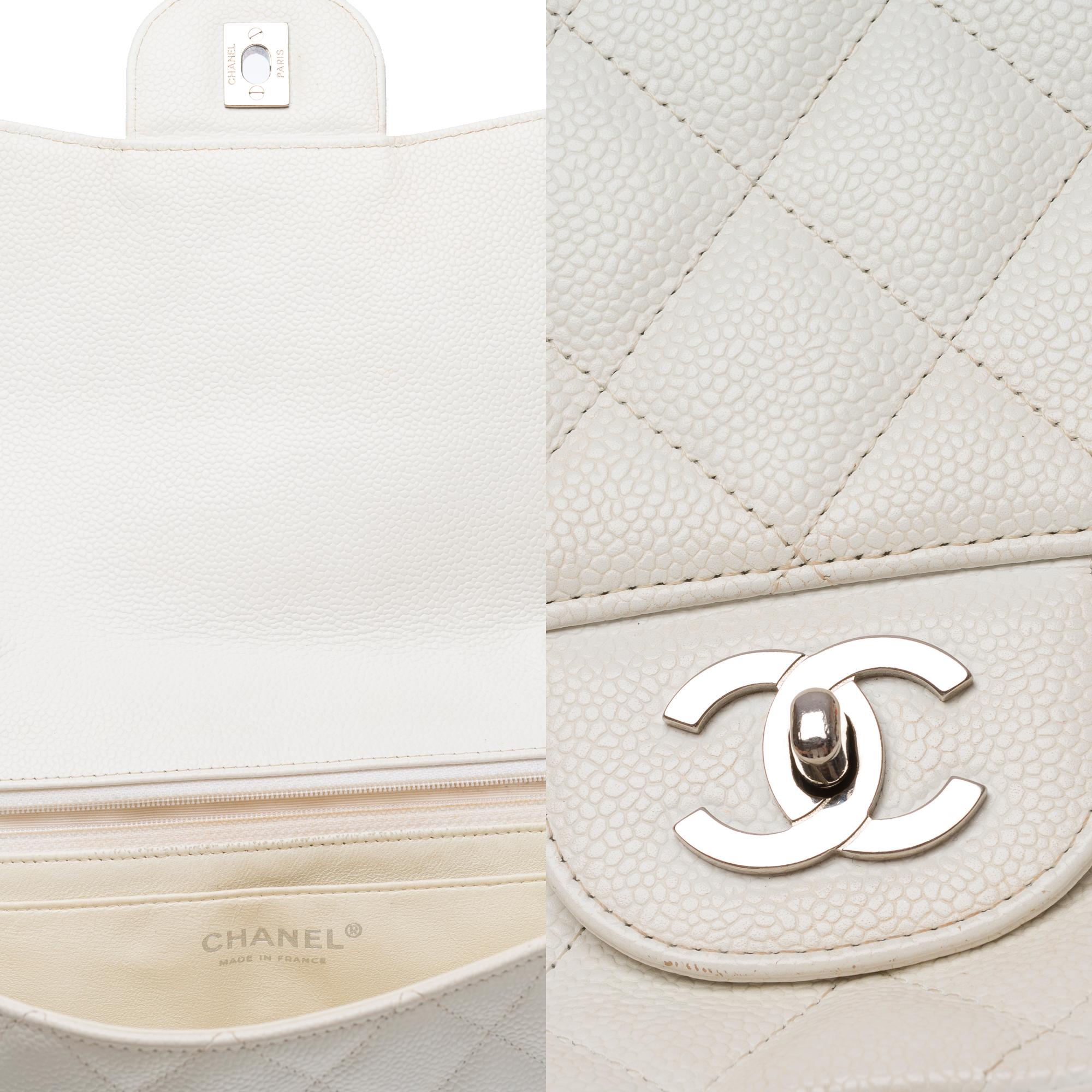 Chanel Timeless Jumbo single flap shoulder bag in White Caviar leather , PHW For Sale 2
