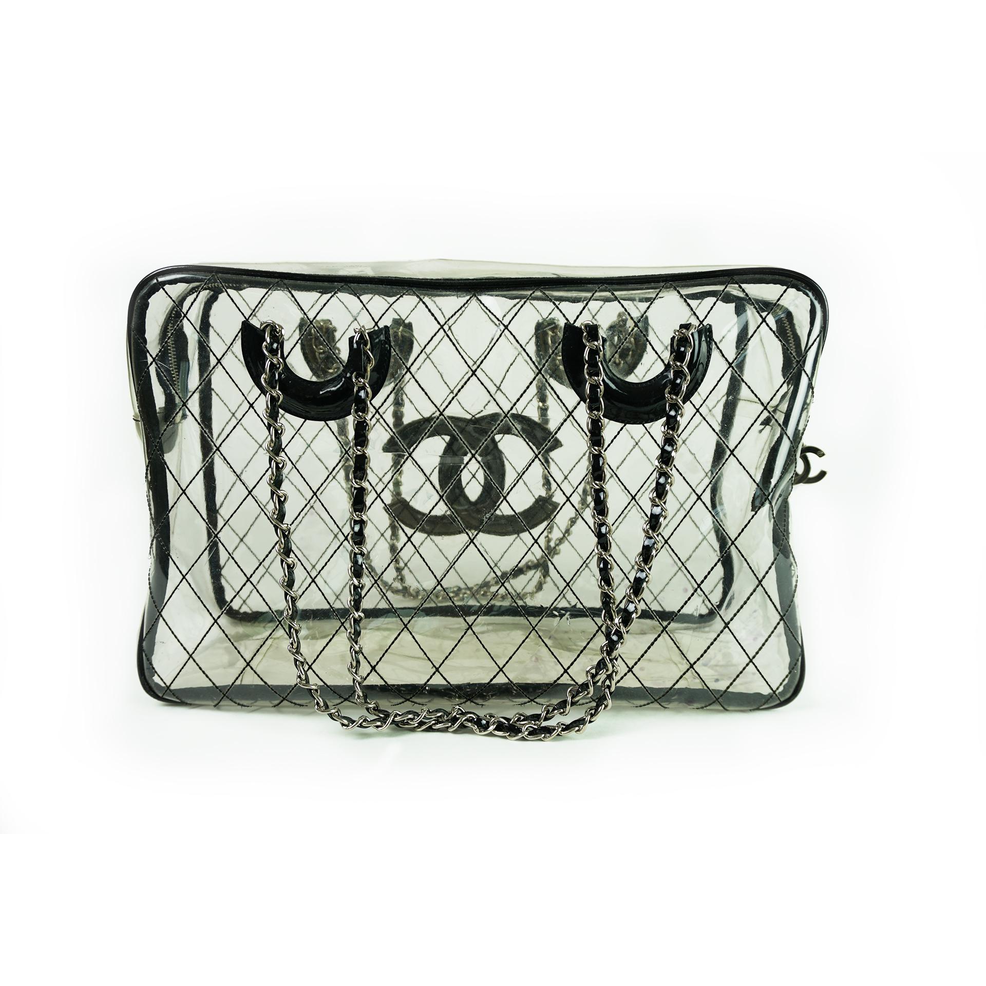 Gray Chanel 1991 VIntage Timeless Limited Edition Naked Clear Purse Transparent Tote For Sale