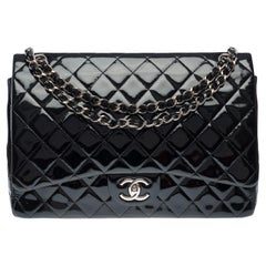 Chanel Timeless Maxi Jumbo Umhängetasche aus schwarzem, gestepptem Lackleder, PHW