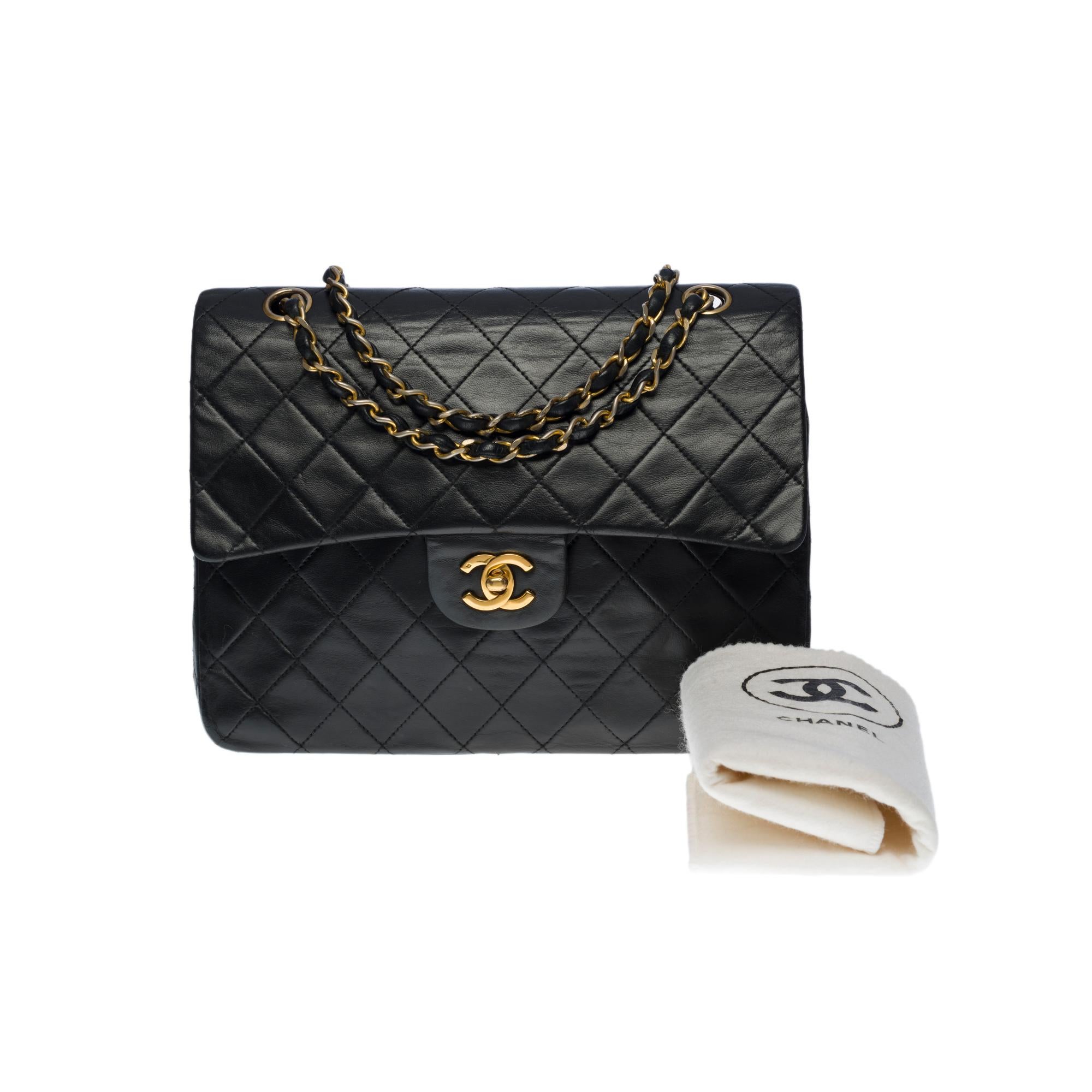 Chanel Timeless medium 25 cm bag with double flap in black quilted leather, GHW For Sale 7