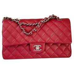 Chanel Timeless Medium 25 Red Grained Caviar Leather Flap Bag