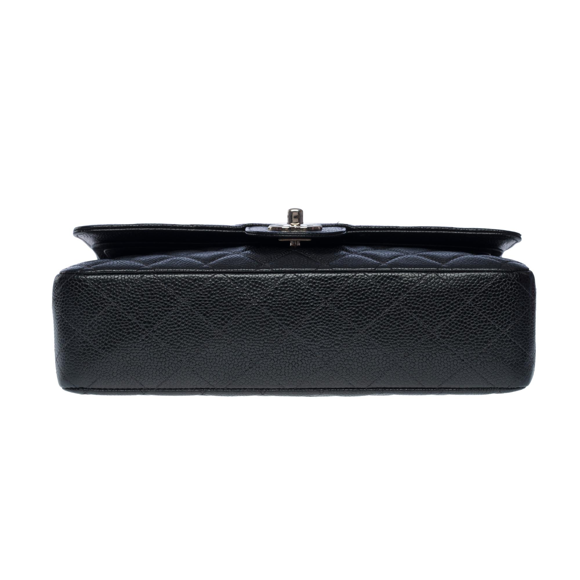 Chanel Timeless Medium 25cm double flap shoulder bag in black caviar leather, SHW 3