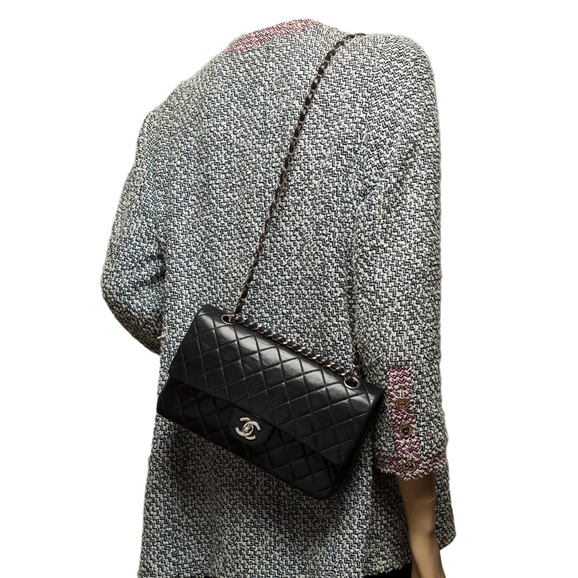 Chanel Timeless Medium 25cm double flap shoulder bag in black lambskin, SHW 8