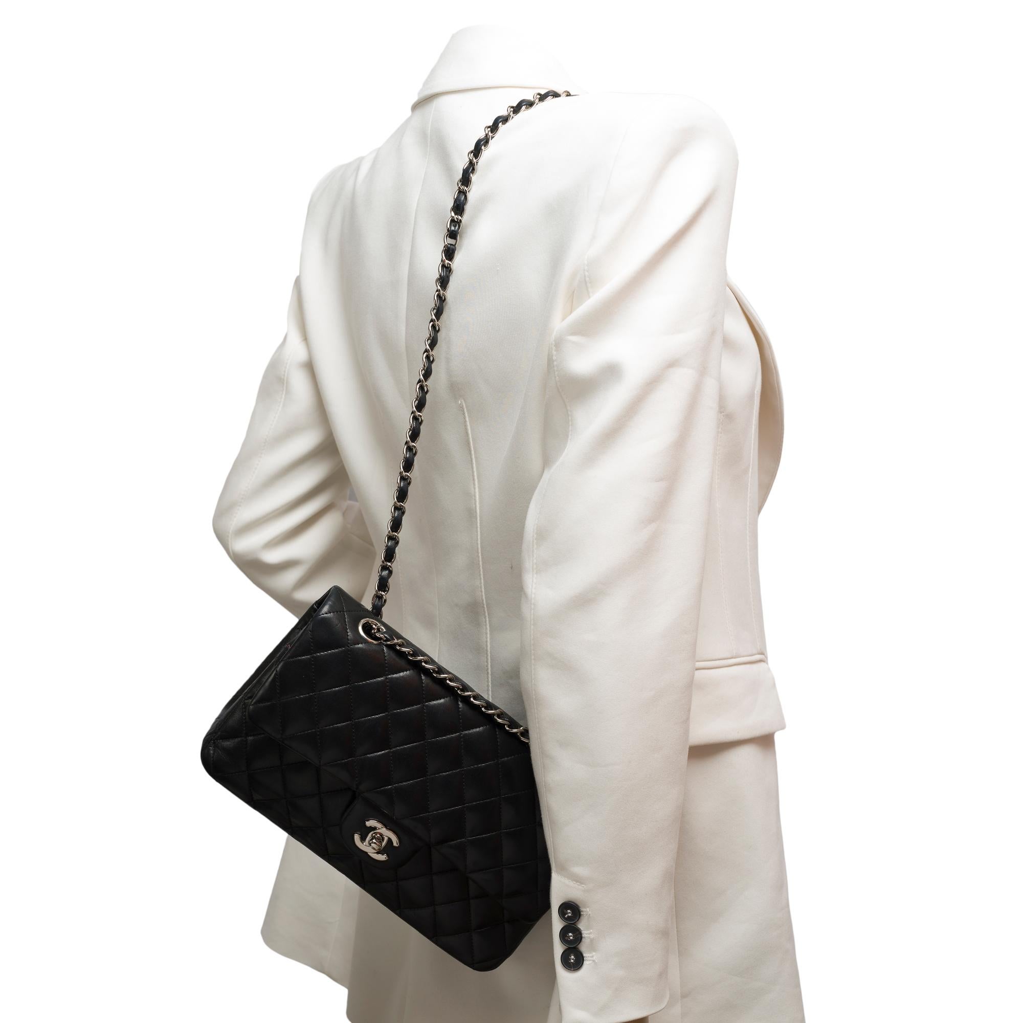 Chanel Timeless Medium 25cm double flap shoulder bag in black lambskin, SHW 9