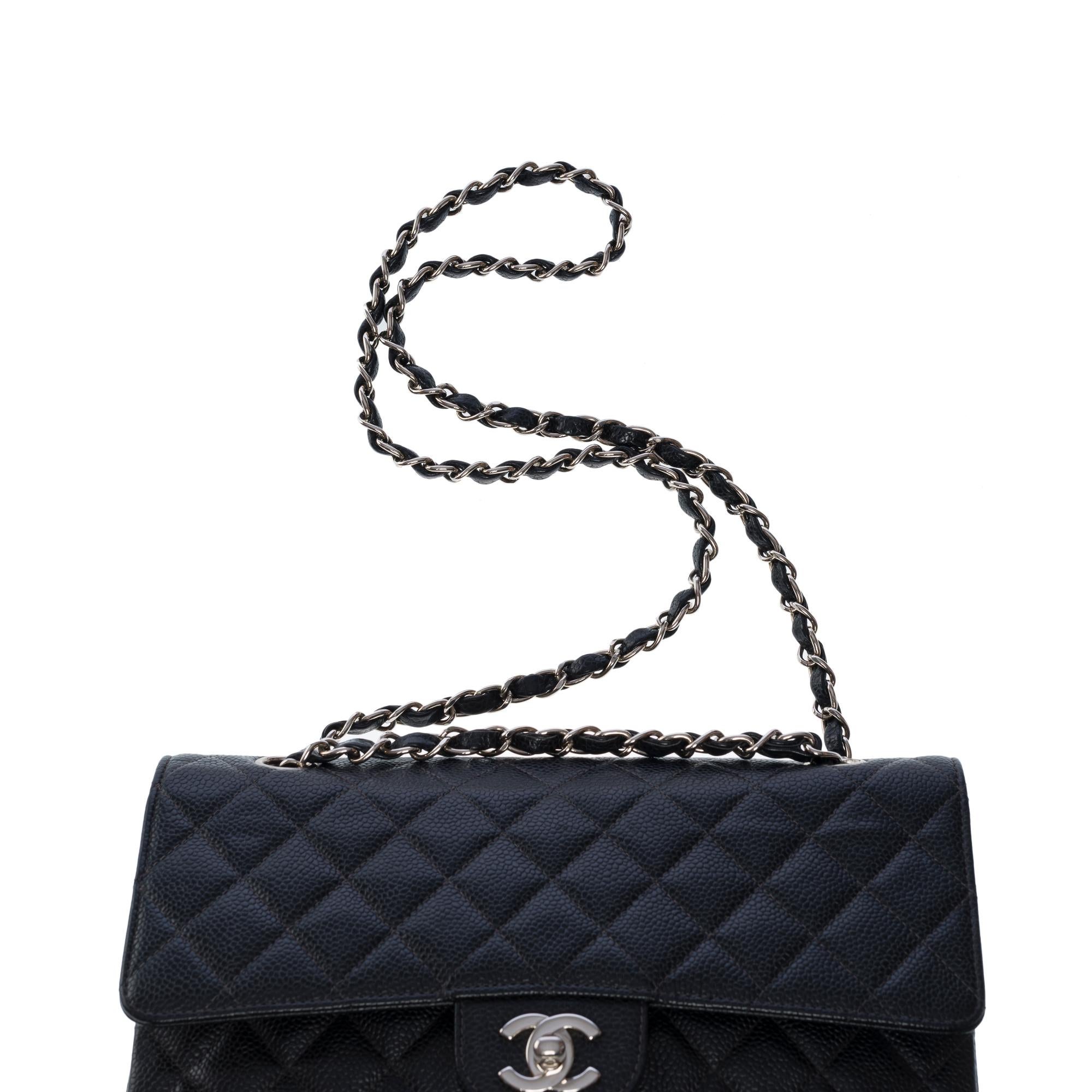Chanel Timeless Medium 25cm double flap shoulder bag in black caviar leather, SHW 2
