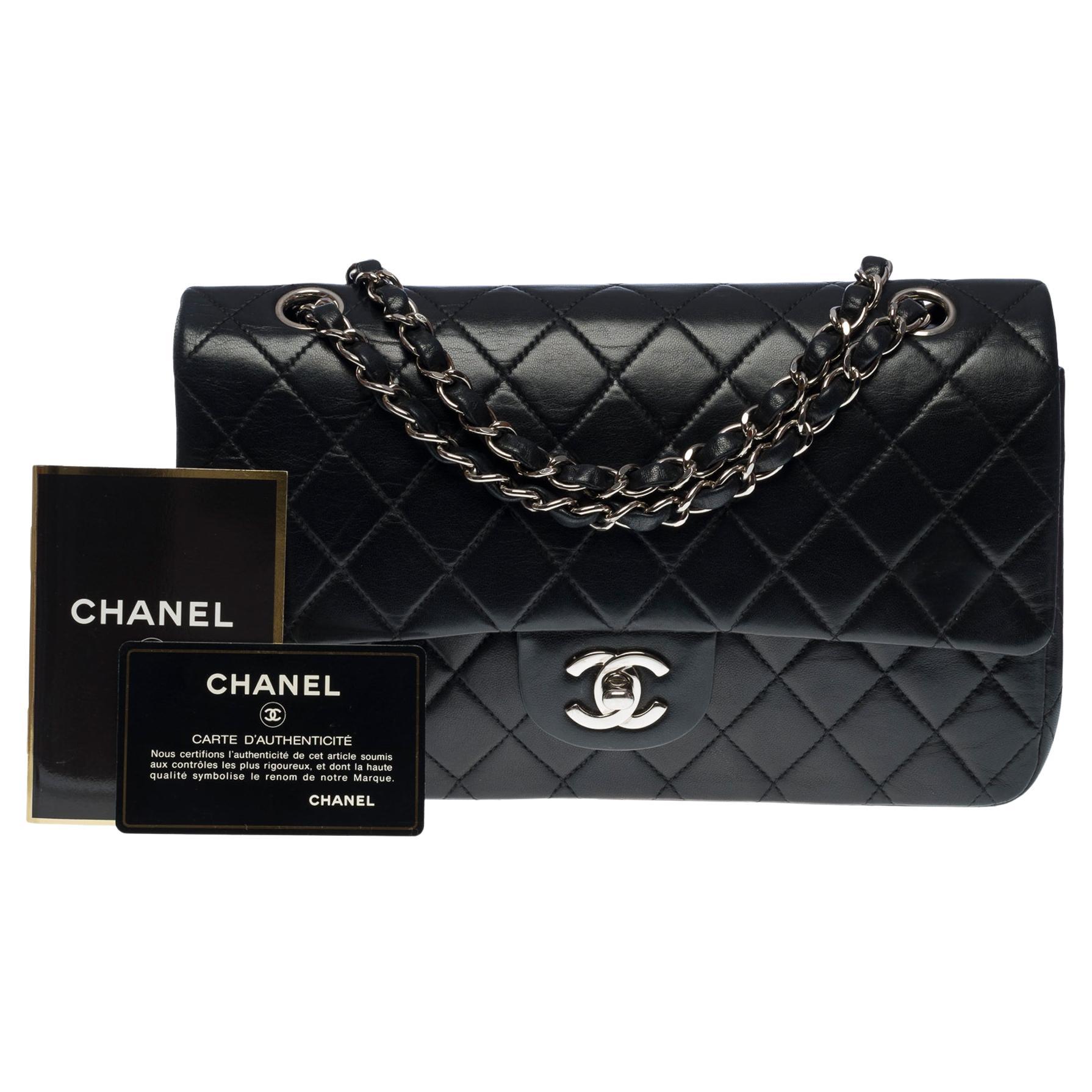 Chanel Timeless Medium 25cm double flap shoulder bag in black lambskin, SHW  For Sale at 1stDibs