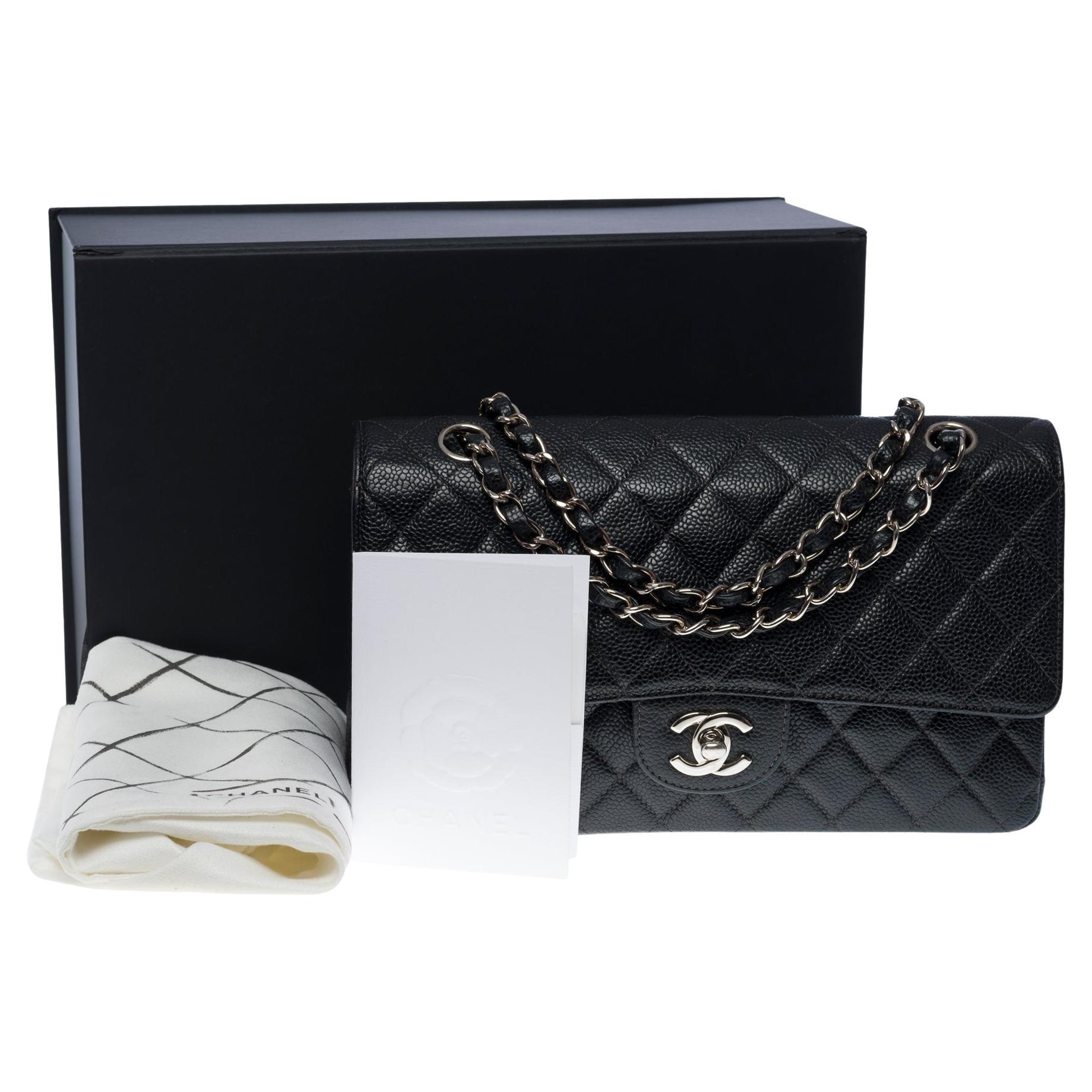 Chanel Timeless Medium 25cm double flap shoulder bag in black caviar leather, SHW