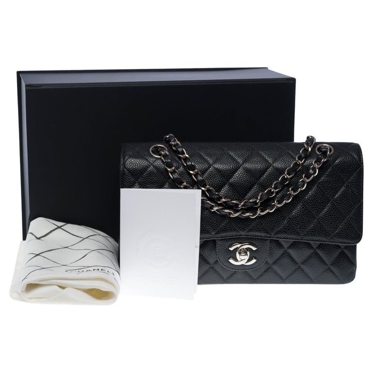 Chanel Timeless Medium 25cm double flap shoulder bag in black caviar  leather, SHW at 1stDibs
