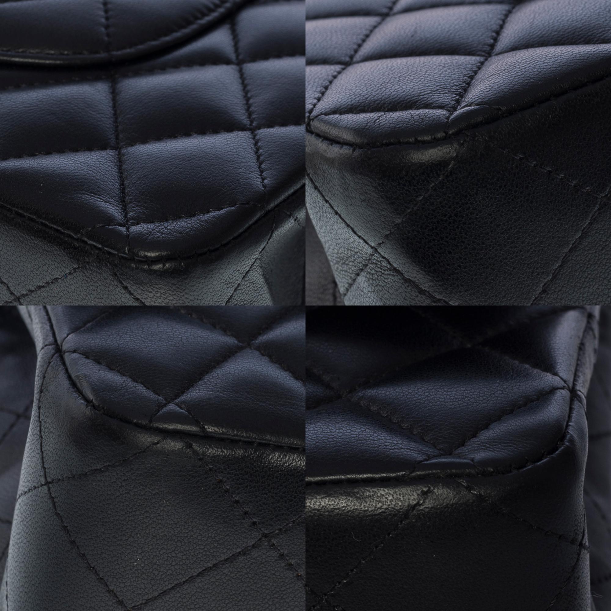 Chanel Timeless Medium 25cm double flap shoulder bag in black lambskin, SHW 7