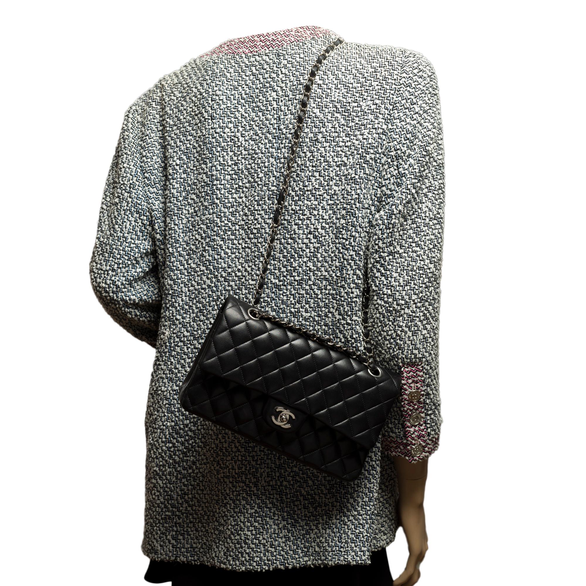 Chanel Timeless Medium 25cm double flap shoulder bag in black lambskin, SHW 8