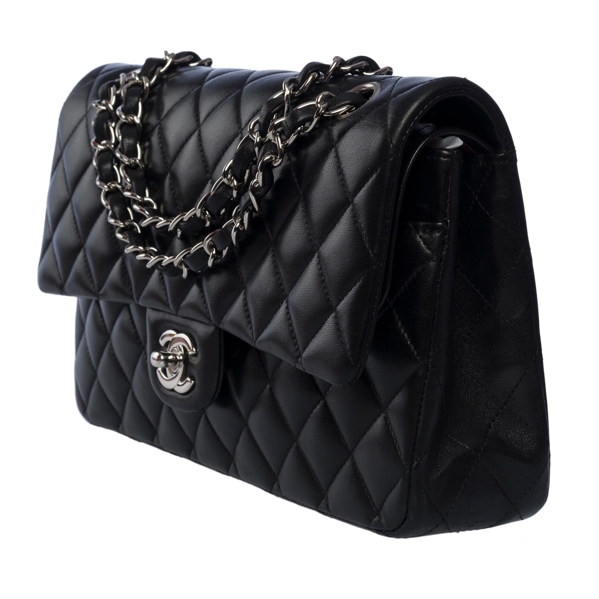 Women's Chanel Timeless Medium 25cm double flap shoulder bag in black lambskin, SHW