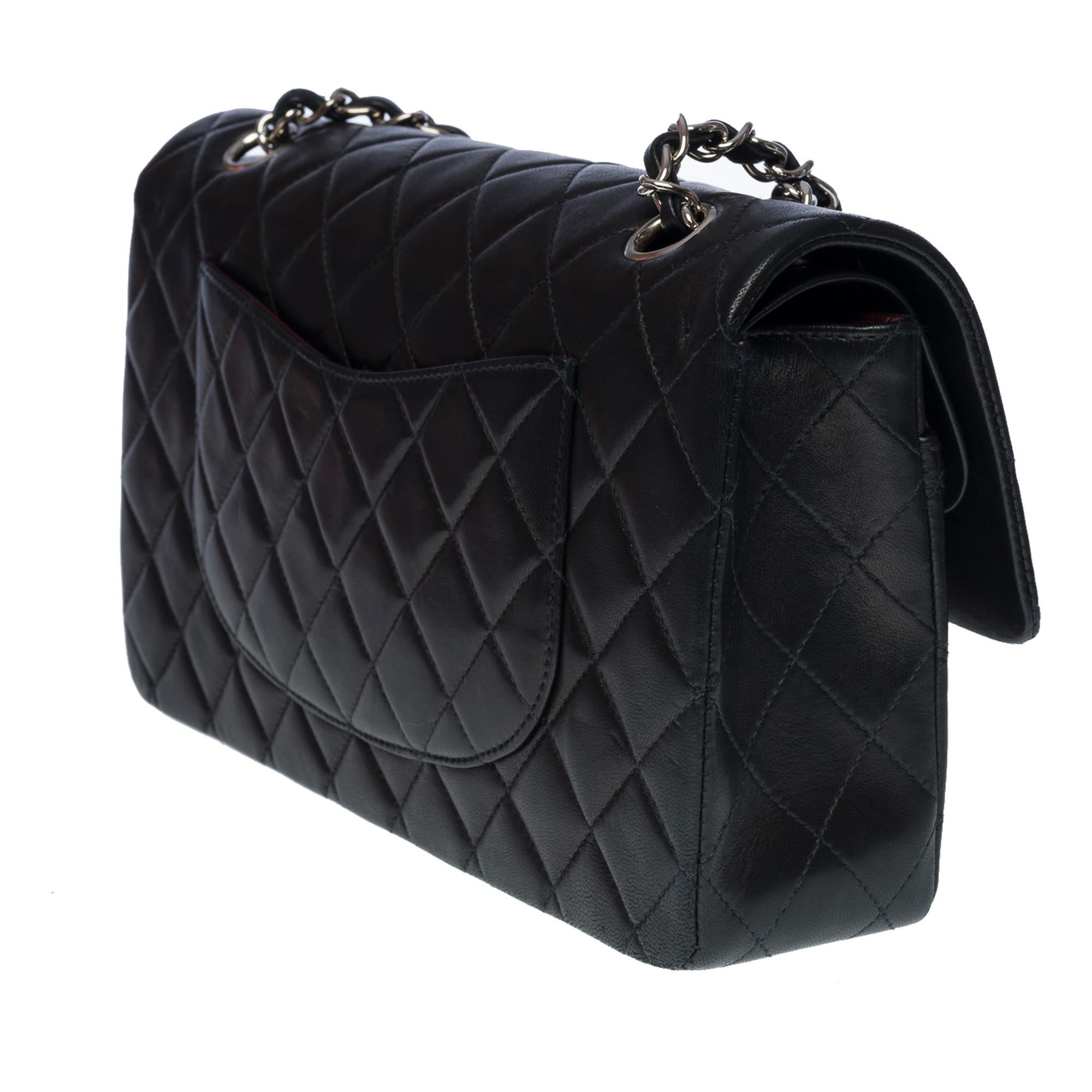 Women's Chanel Timeless Medium 25cm double flap shoulder bag in black lambskin, SHW