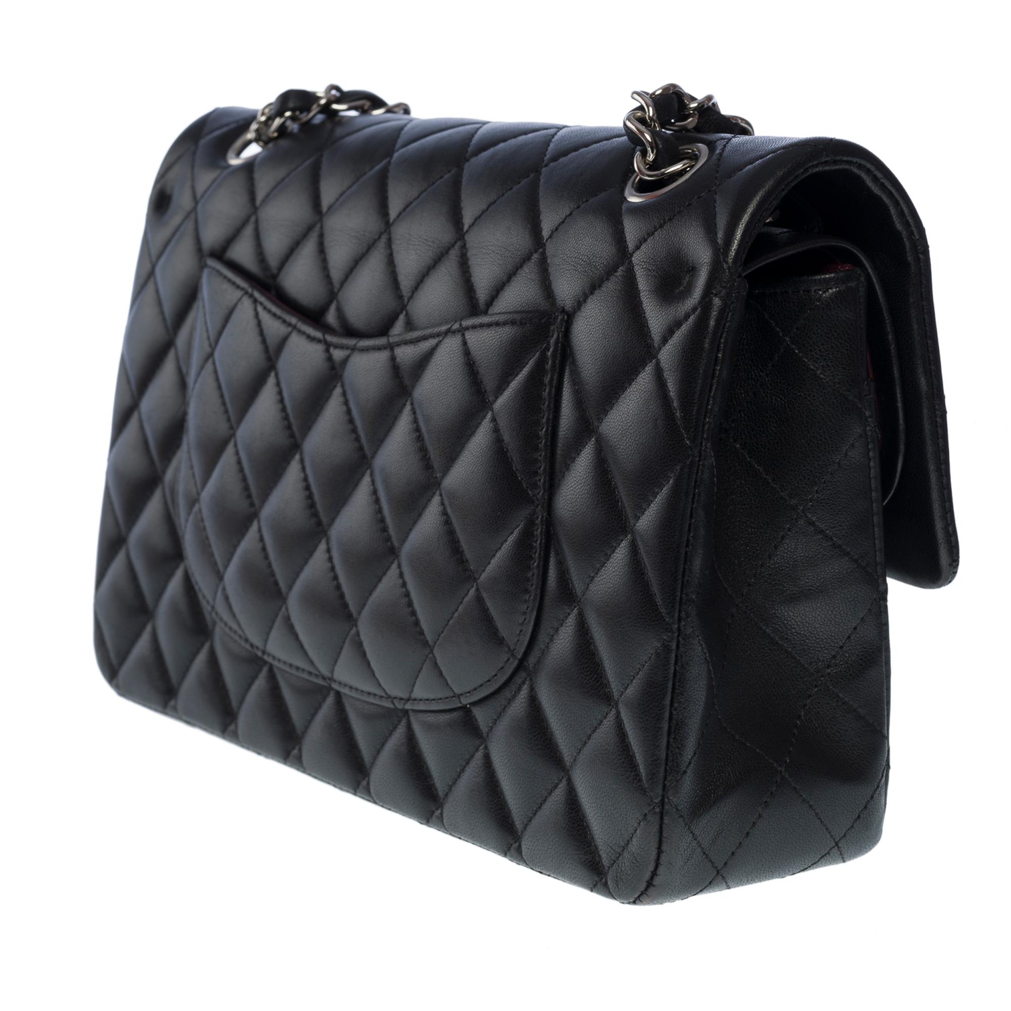 Chanel Timeless Medium 25cm double flap shoulder bag in black lambskin, SHW 1