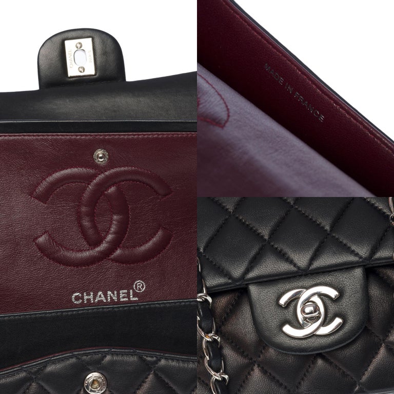 Chanel Timeless Medium 25cm double flap shoulder bag in black lambskin, SHW  at 1stDibs