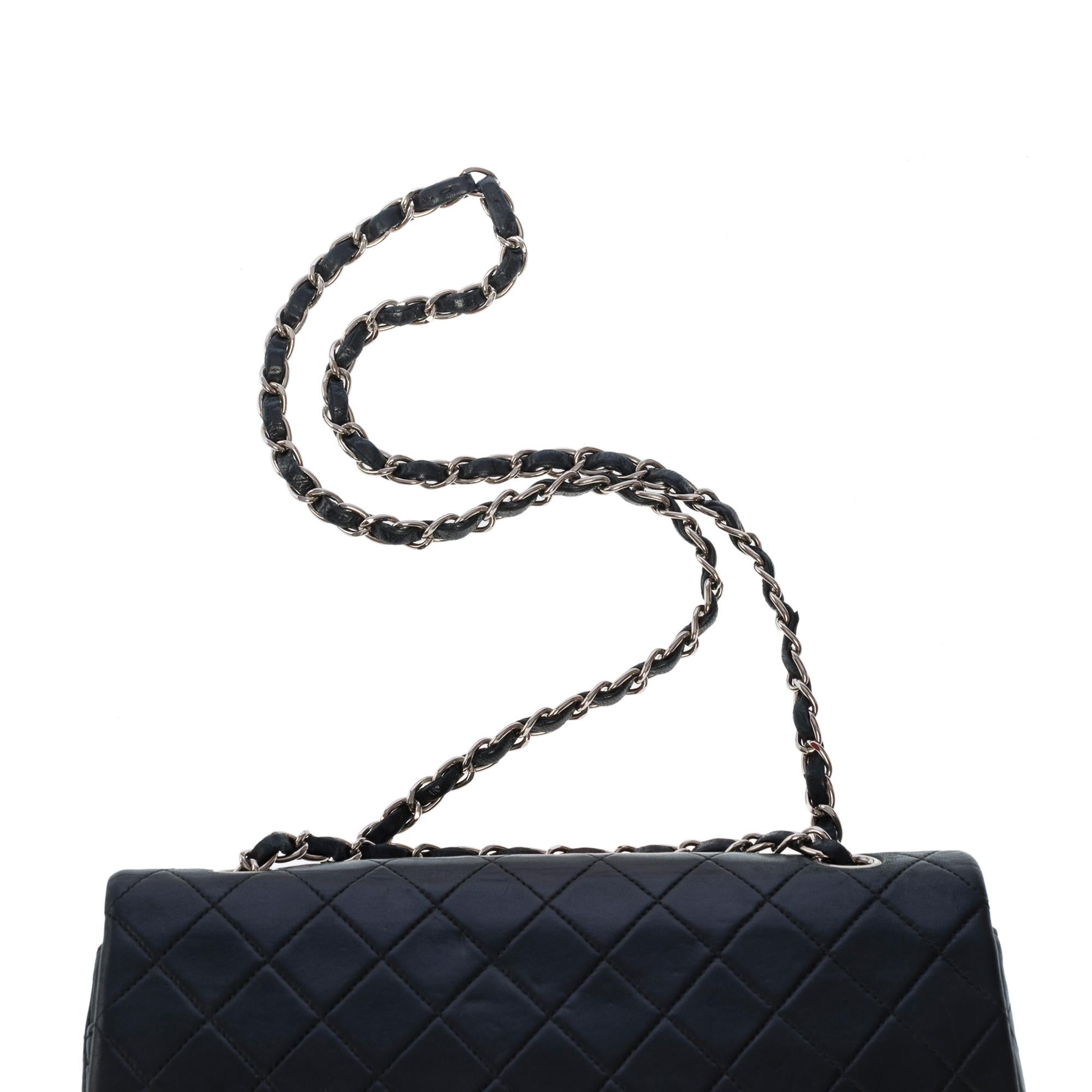 Chanel Timeless Medium 25cm double flap shoulder bag in black lambskin, SHW 3