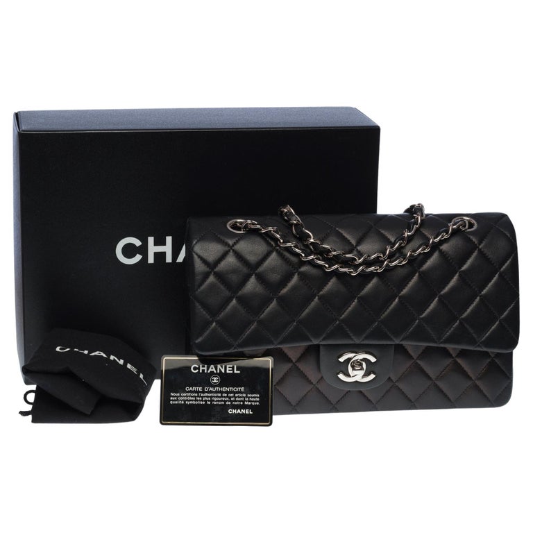 Chanel Timeless Medium 25cm double flap shoulder bag in black lambskin, SHW  at 1stDibs