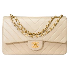 Chanel Timeless Medium double flap bag in beige herringbone quilted lamb, GHW