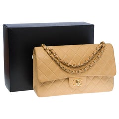 Chanel Timeless Medium double flap shoulder bag in beige quilted lambskin, GHW