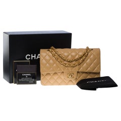 Chanel Timeless medium double flap shoulder bag in beige quilted lambskin, GHW