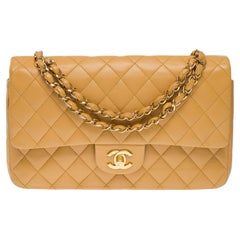 Chanel Timeless Medium double flap shoulder bag in Beige Quilted Lambskin, GHW Chanel Timeless Medium double flap shoulder bag in Beige Quilted Lambskin, GHW