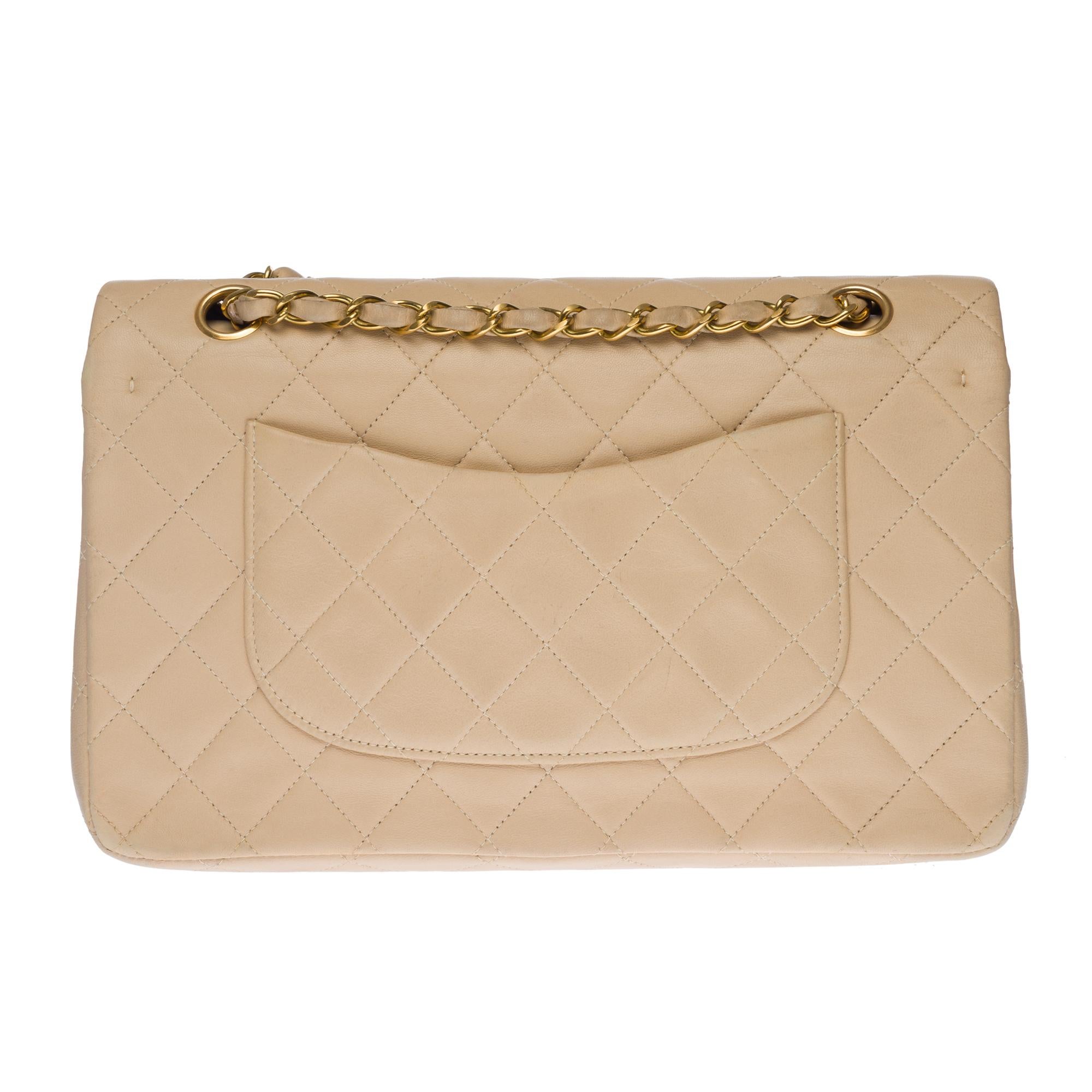 Beige Chanel Timeless Medium double flap Shoulder bag in beige quilted leather, GHW