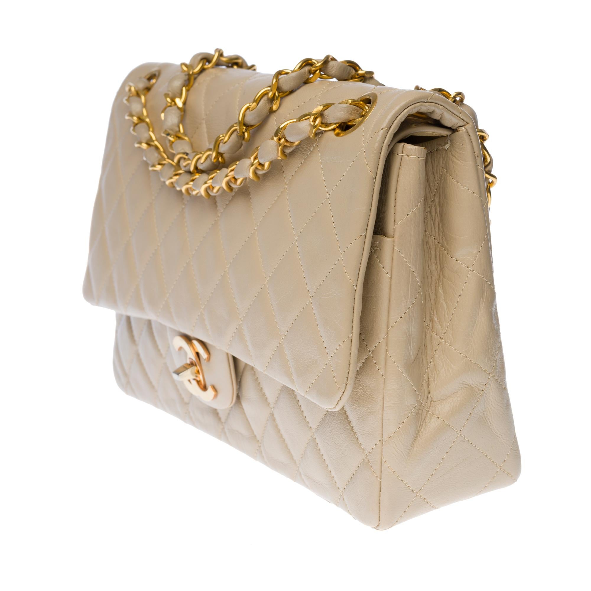 Beige Chanel Timeless Medium double flap Shoulder bag in beige quilted leather, GHW