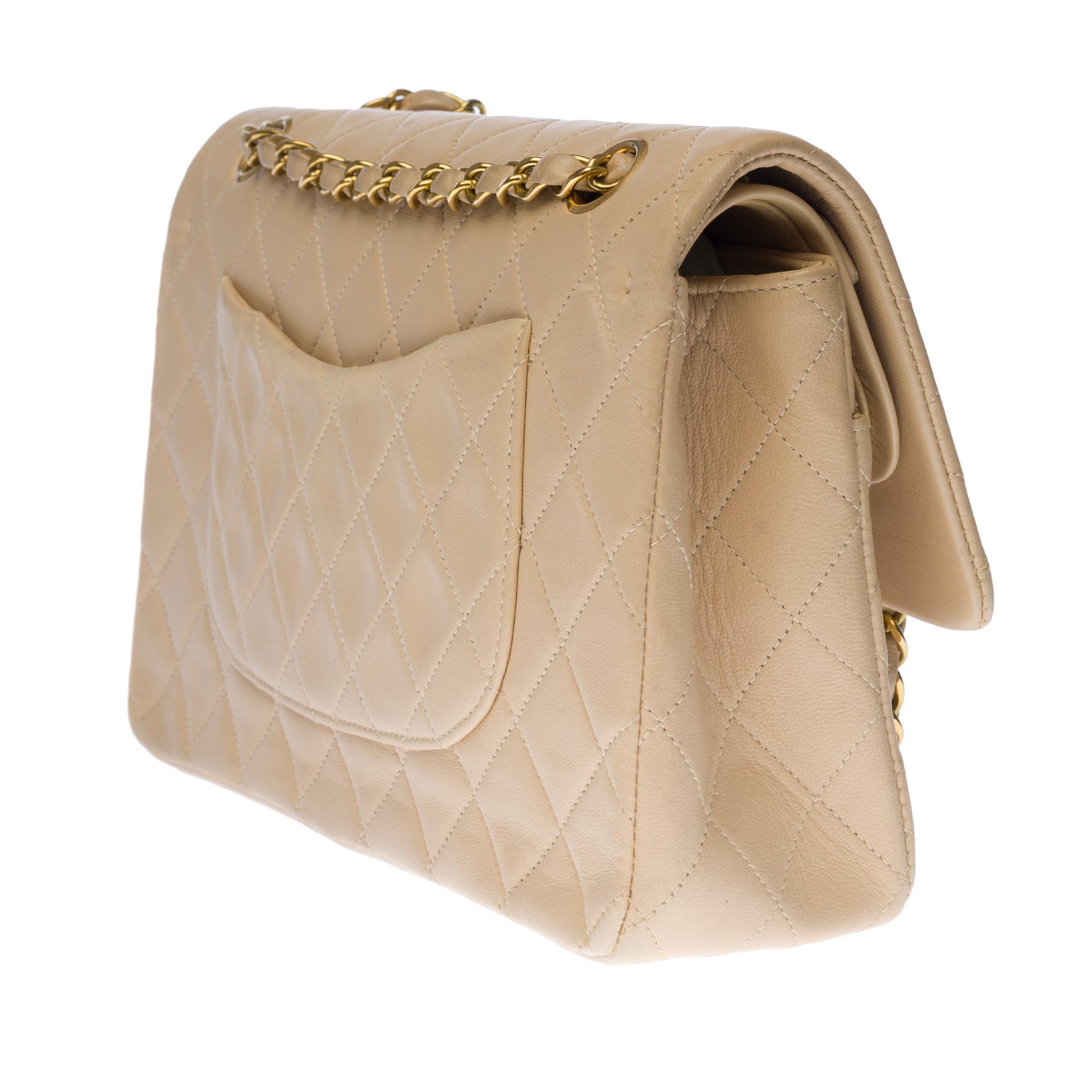 Women's Chanel Timeless Medium double flap Shoulder bag in beige quilted leather, GHW