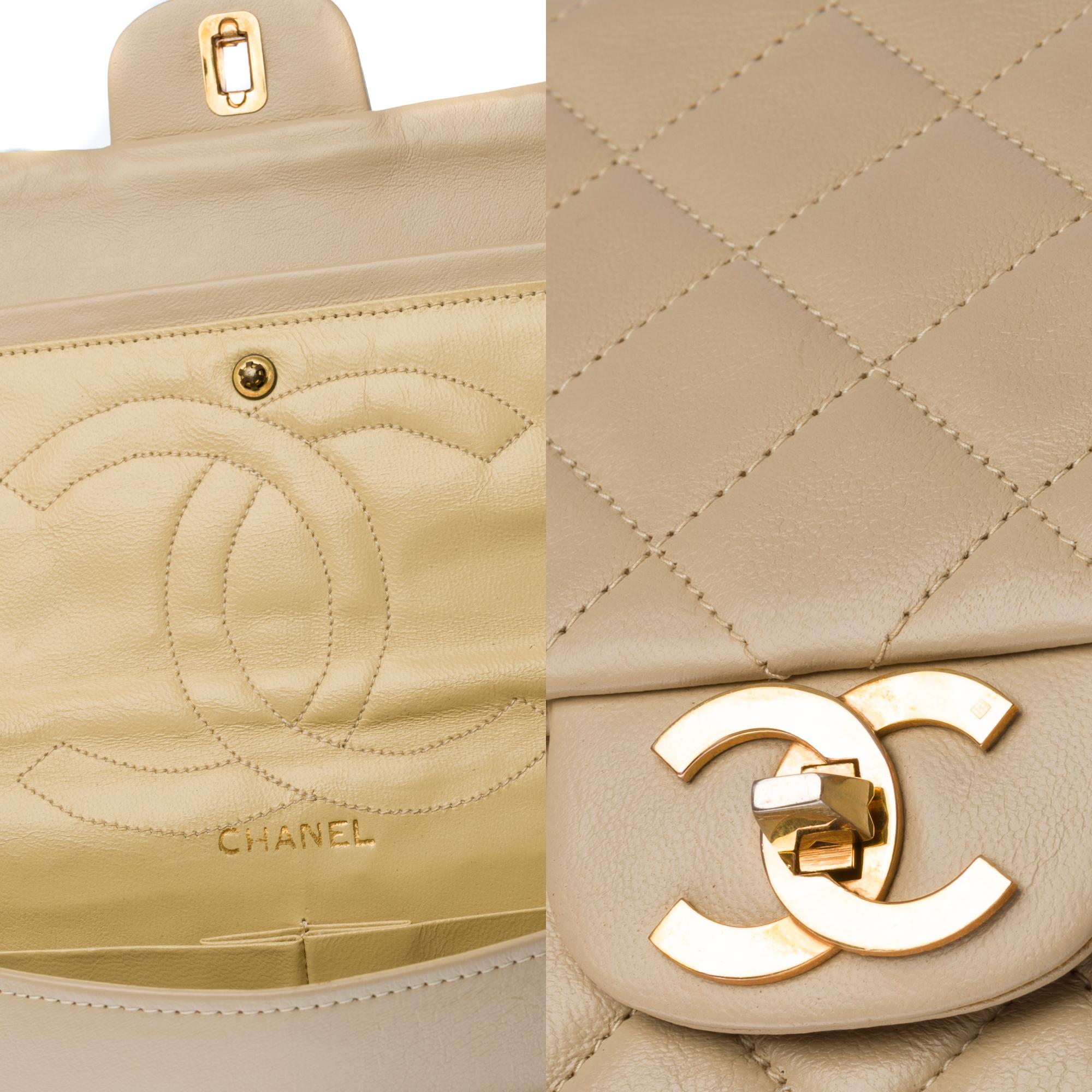 Women's Chanel Timeless Medium double flap Shoulder bag in beige quilted leather, GHW