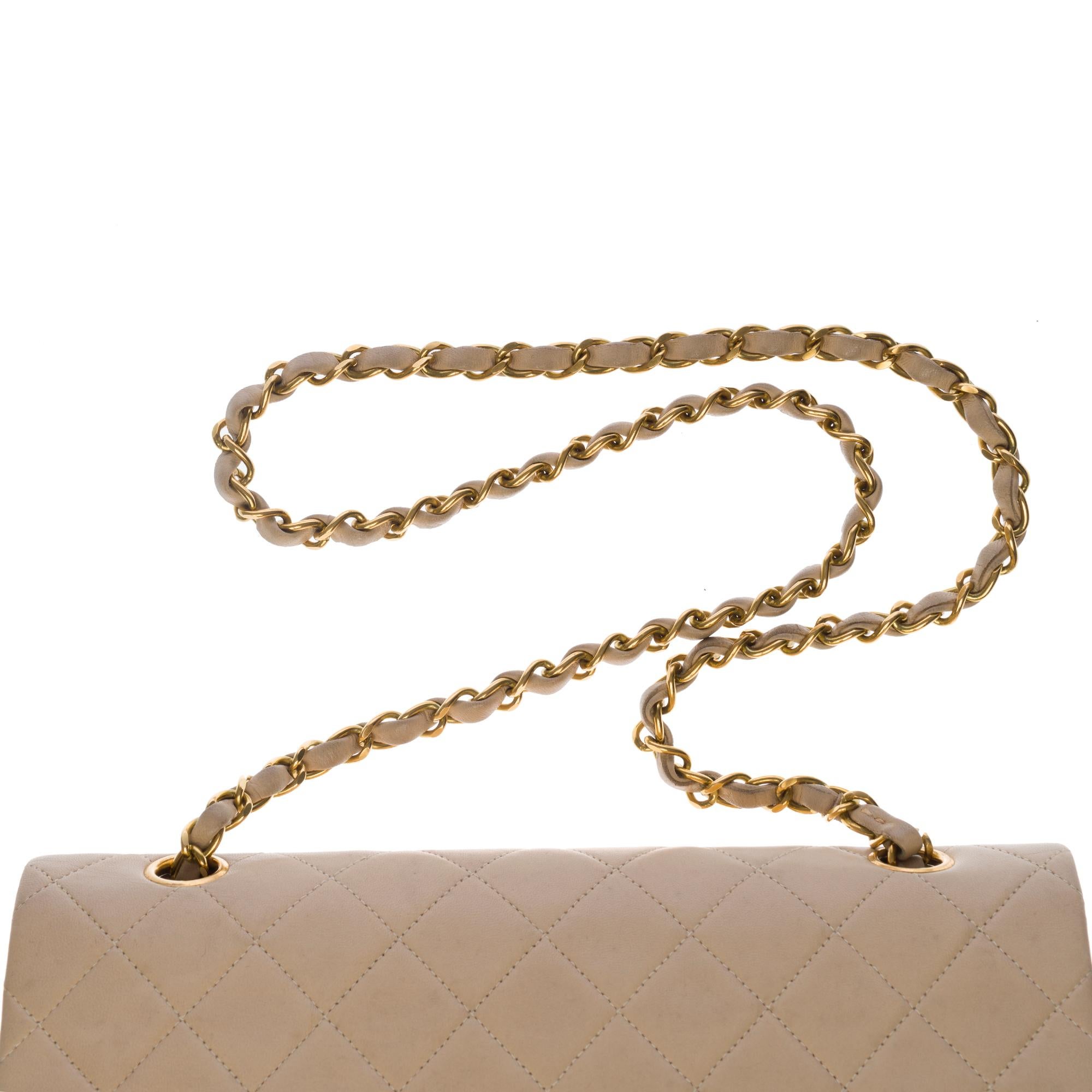 Chanel Timeless Medium double flap Shoulder bag in beige quilted leather, GHW 4