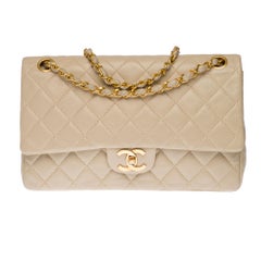 Chanel Timeless Medium double flap Shoulder bag in beige quilted leather, GHW