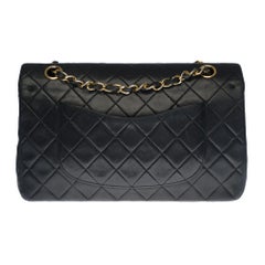 Chanel Timeless Medium double flap shoulder bag in black quilted lambskin, GHW