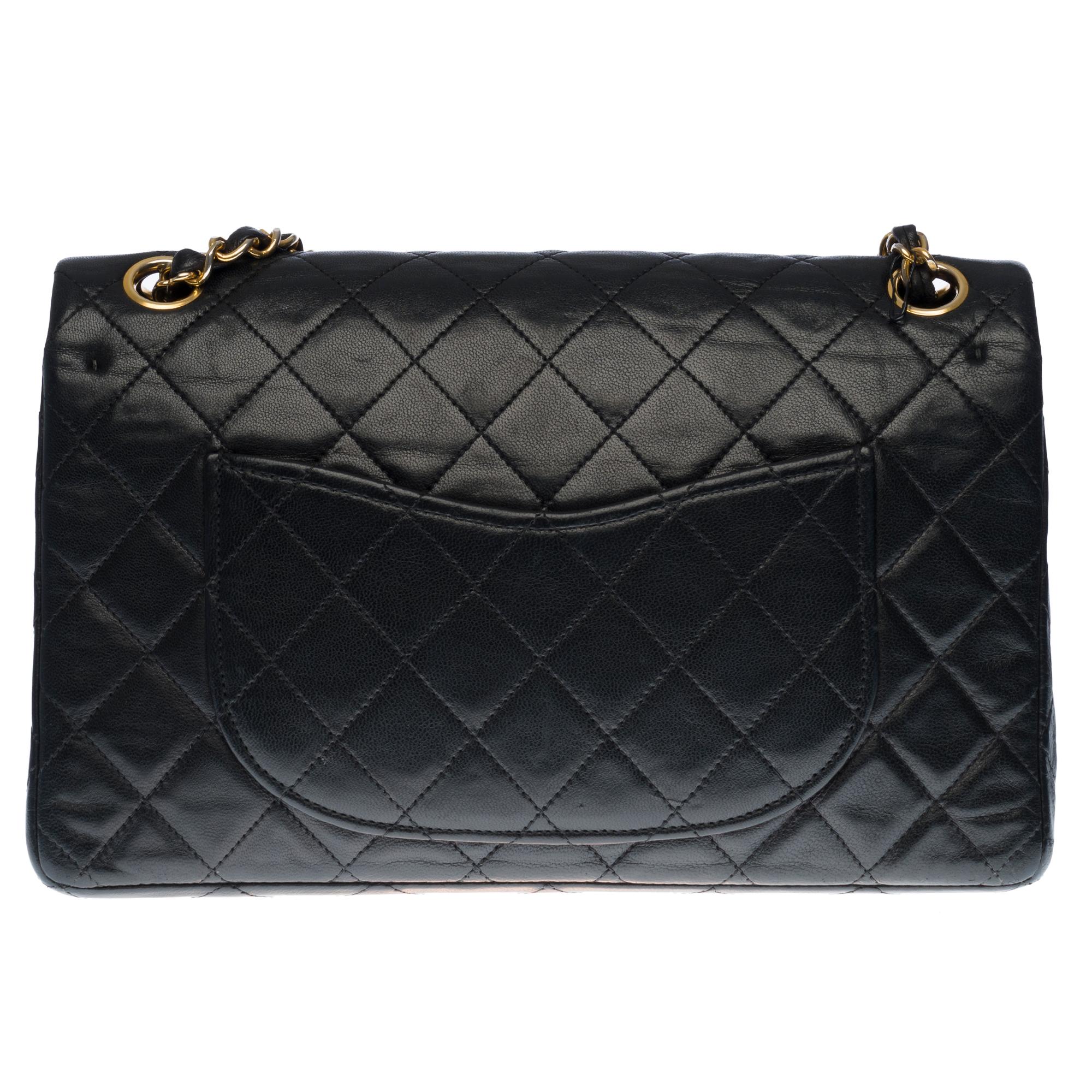 Black Chanel Timeless Medium Double Flap Shoulder bag in black quilted lambskin, GHW